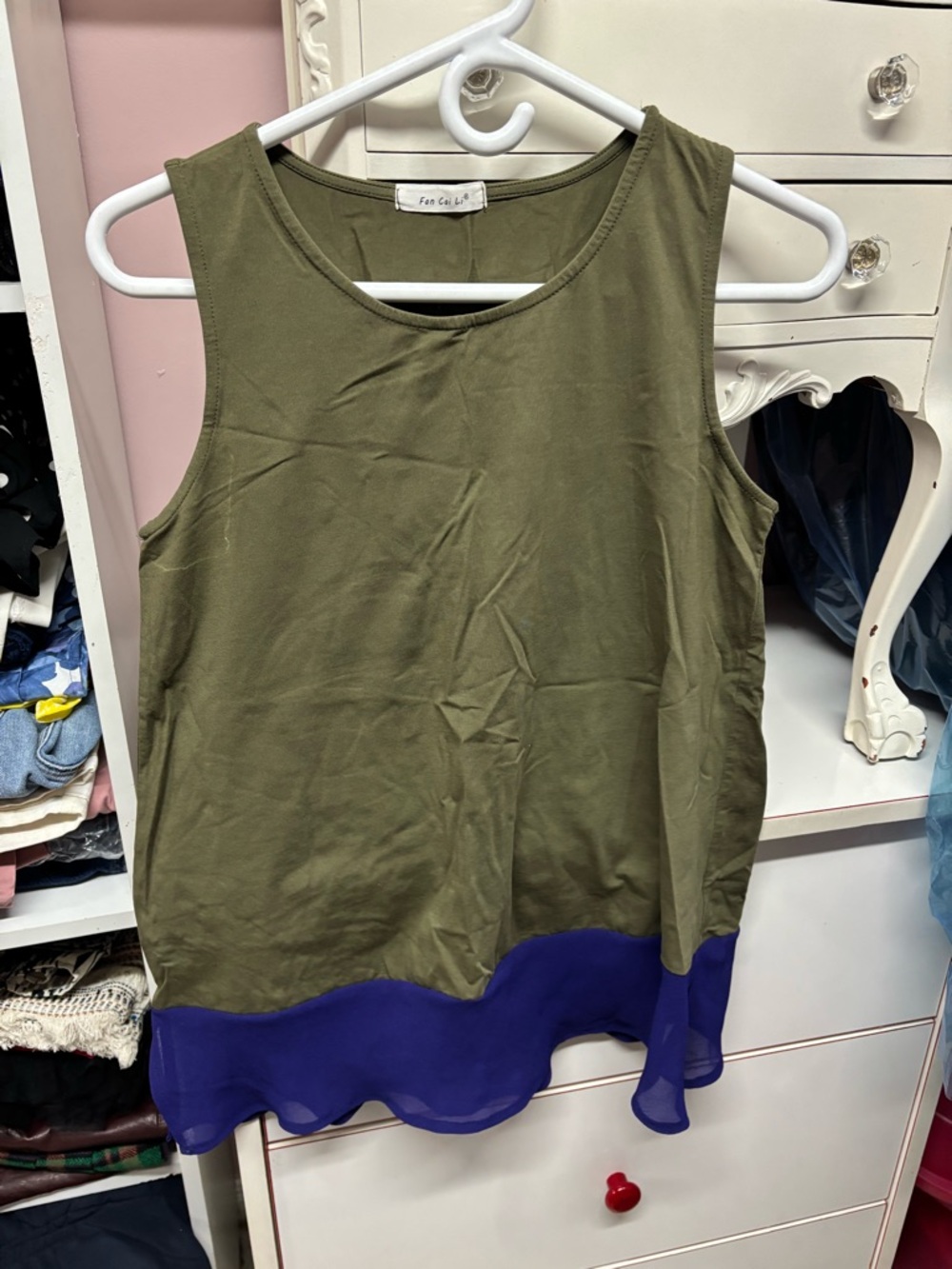 Olive Green & Purple Chiffon-Hem Tank Top - Casual Women's Top